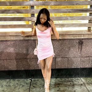 Pink Satin body con dress